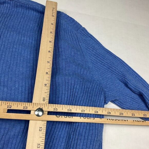 Talbots Womens 3/4 Sleeve Cardigan Blue Ribbed Knit Open Front Sweater SMALL - Picture 8 of 9